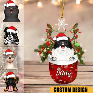 Pet In Snow Pocket Personalized Christmas Ornament