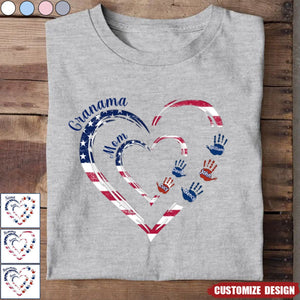 4th Of July Grandma Mom Heart Handprint Kids Personalized Shirt