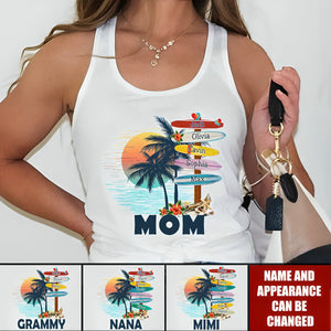 Personalized Grandma Surfboards Summer Tank Top, Custom Grandma And Kids