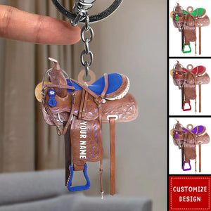 Personalized Horse Sadle Keychain - Gifts For Cowboys