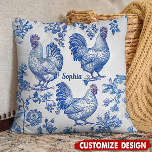 Chicken Toile de Jouy - Personalized Chicken Art Pillow