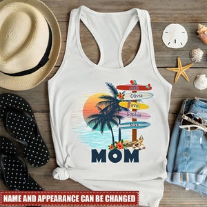 Personalized Grandma Surfboards Summer Tank Top, Custom Grandma And Kids