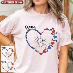 4th Of July Grandma Mom Hand Heart Personalized Shirt