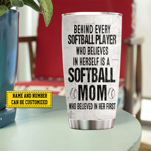 Behind Every Softball Player-Personalized Softball Mom Daughter Tumbler