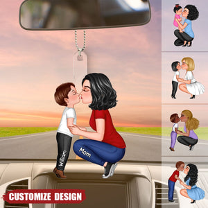 Mom And Kid Holding Hands Kissing Personalized Acrylic Car Ornament