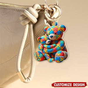 Personalized Gifts For Autism Keychain Bear Mother and Kid