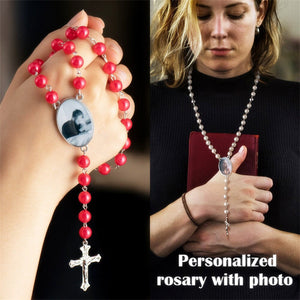 Personalized Memorial Rosary Beads Cross Photo Necklace