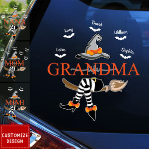 Grandma Life Witch On Broom Personalized Decal, Halloween Decor