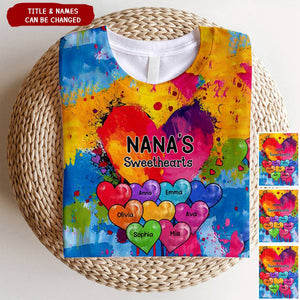 Vibrant Heart Paint Splatter Grandma Mom Kids Personalized 3D T-shirt