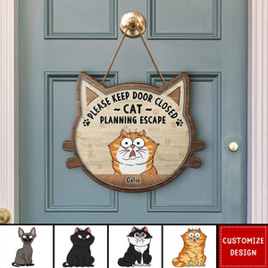 Cats Planning Escape - Personalized Custom Shaped Wood Sign - Gift For Cat Lovers