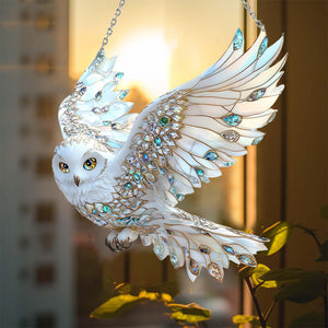 White Diamond Owl Window Hanging Suncatcher Ornament