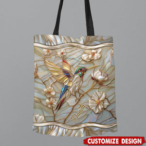 Stained Glass Hummingbird Personalized Tote Bag - Gift For Bird Lovers