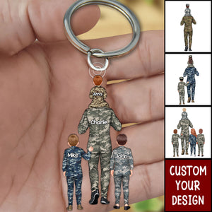 Personalized Military Dad And Kid Keychain - Gift For Family