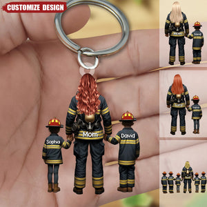 Firefighter Mom And Kids - Personalized Acrylic Keychain