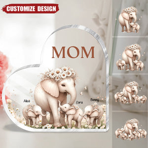 Mama Elephant With Little Kids Personalized Acrylic Plaque Mother's Day Gift