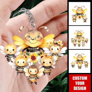 Grandma / Mom Bee With Little Kids - Personalized Acrylic Keychain