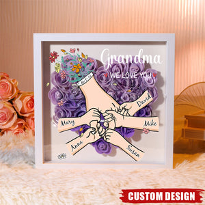 Grandma We Love You - Personalized Flower Shadow Box With Name