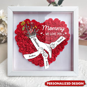 Mom Hands Holding We Love You-Personalized Flower Shadow Box with LED Light