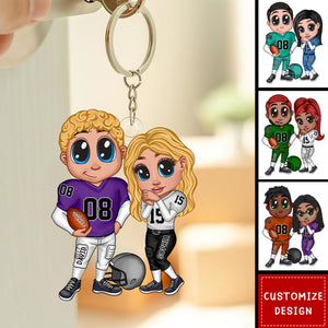 American Football Couple Y2K Style At Field Personalized Acrylic Keychain-Gift For Couple