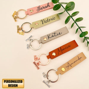 Personalized Name Leather Graduation Keychain