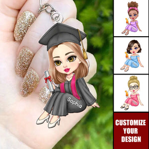 Personalized Cute Cartoon Graduate Keychain Birthday Graduation Gift for Graduates