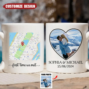 First Time We Met - Personalized Couple Map Mug - Gift For Couple