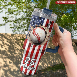 Personalized Tumbler With Handle - Gift For Baseball Lover