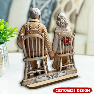 Old Couple Sitting Together Personalized Standing Wooden Plaque, Heartfelt Gift For Couple