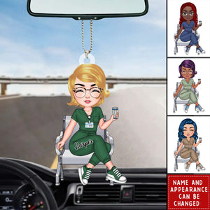 Nurse Sitting Keychain - Personalized Acrylic Car Ornament - Gift For Nurse