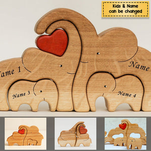 Personalized Elephant Family Wooden Art Puzzle, Gift For Family