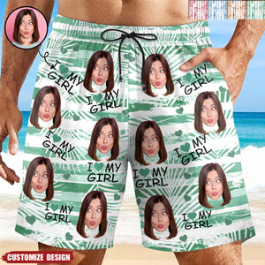 I Love My Wife Custom Photo - Personalized Unisex Man Beach Shorts