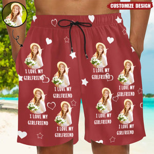 I Love My Wife Funny Custom Photo - Personalized Unisex Man Beach Shorts