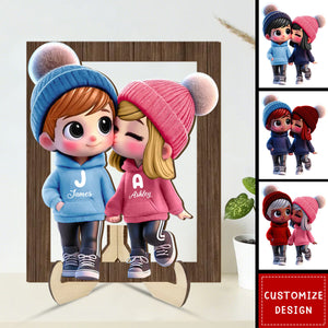 Personalized Cute Cartoon Couple Wooden Plaque - Gift For Couple