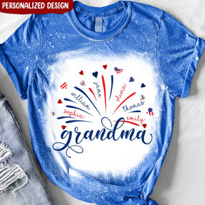 Personalized Firework America Flag Grandma And Kids 3D T-shirt