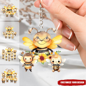 Grandma / Mom Bee With Little Kids - Personalized Acrylic Keychain