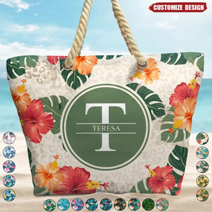 Letter Monogram Tropical Style - Personalized Beach Bag