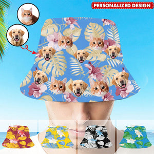 Beach Vacation Seaside Unisex Outdoor Summer Hat-Personalized Face Photo Hawaiian Bucket Hat