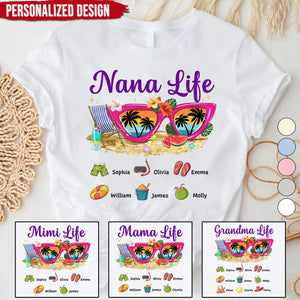 Nana Mimi Grandma Life Sunglasses Beach Vibes Summer Vacation Personalized T-Shirt