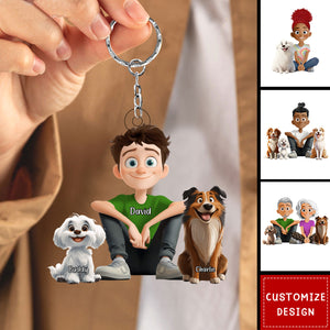 Personalized Cute Cartoon Dog Cat Acrylic Keychain-Gift For Dog Cat Lovers, Couple