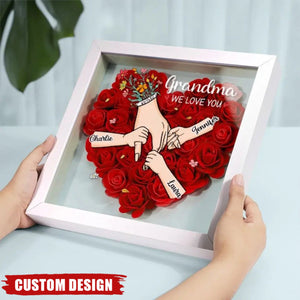 Grandma We Love You - Personalized Flower Shadow Box With Name