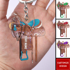 Personalized Horse Sadle Keychain - Gifts For Cowboys