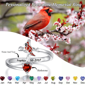 Red Bird Cardinal Cross-Personalized Memorial Ring-Gift for Family Or Friends