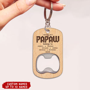 This Grandpa Belongs To Wooden Titles - Personalized Bottle Opener Keychain