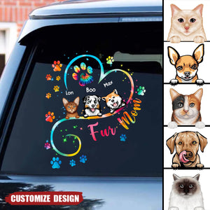 Fur Mom Heart Line Decal - Gift For Cat, Dog Lover