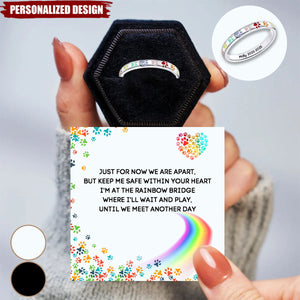 Personalized Memorial Ring with Paw Rainbow Puppy Collar Ring