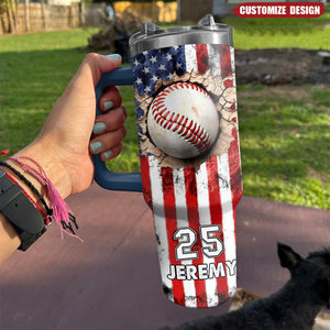 Personalized Tumbler With Handle - Gift For Baseball Lover