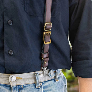 Personalized Men's Y Back Design Cowhide Leather Suspenders with Engraved Name Gift for Men