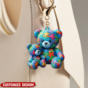 Mama Bear - Personalized Autism Awareness Custom Shaped Keychain