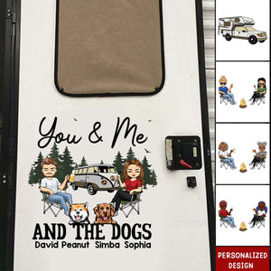 Camping Partners & The Dogs For Life Doll Couple Sitting-Personalized RV Decal-Gift For Camping Lovers