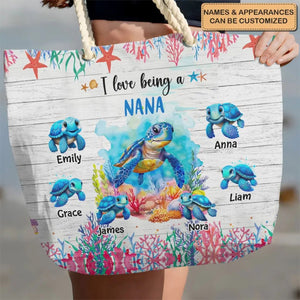 I Love Being A Grandma Turtle-Personalized Custom Beach Bag- Vacation Gift,Gift For Grandma,Family Members